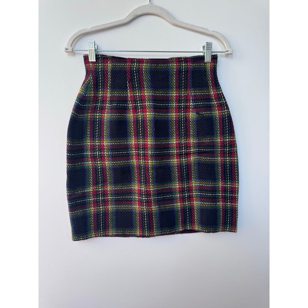Vintage Emanuel Ungaro Plaid Wool Blend Pencil Skirt Size 4 90s Preppy academia
